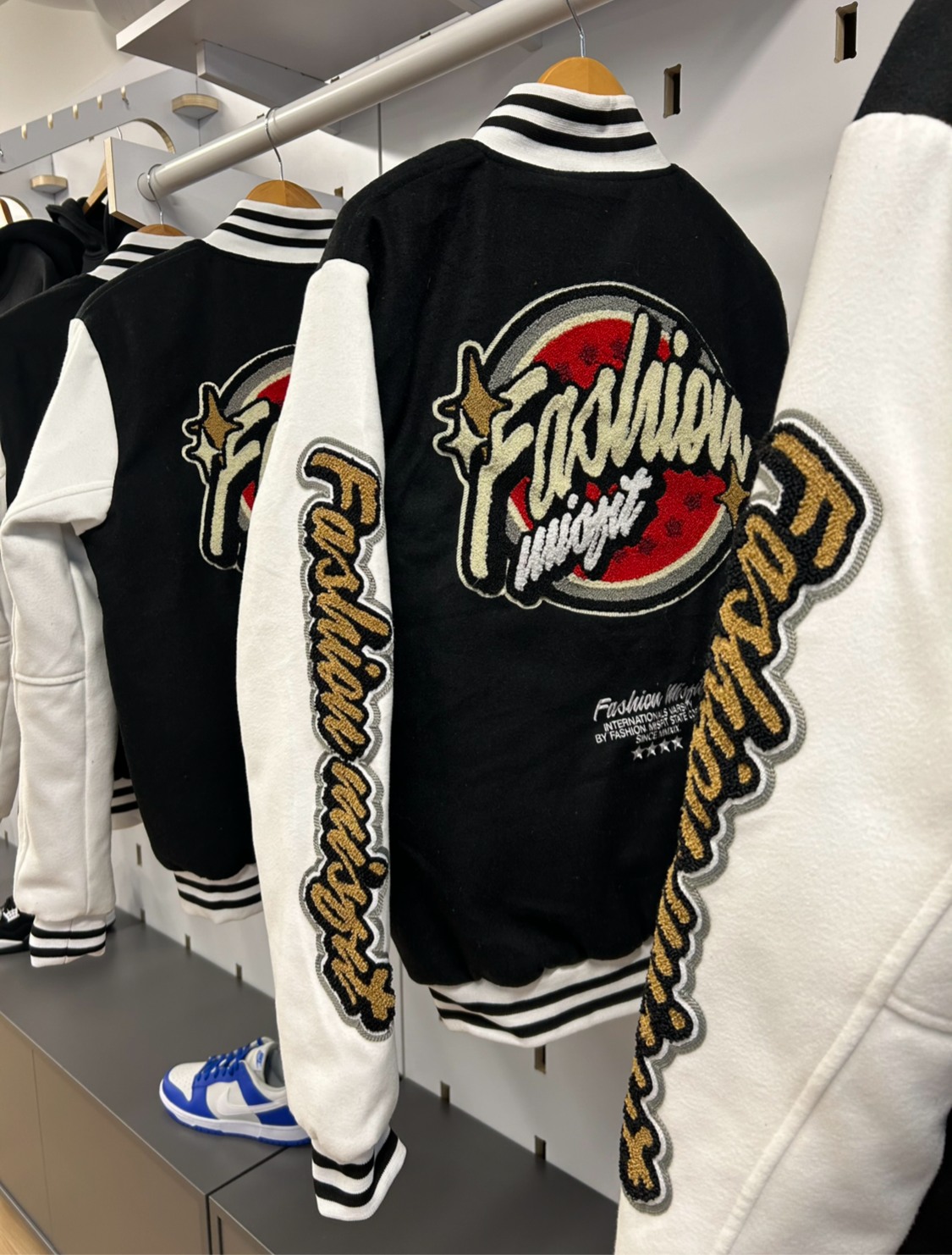 Black and White Fashion Misfit Varsity Jacket