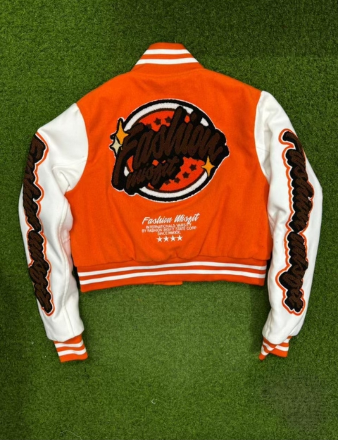 Women’s Orange Crop Fashion Misfit Varsity Jacket