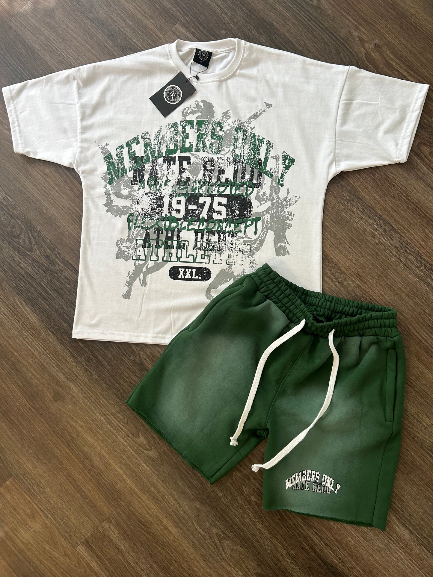 Green & White Members Only Athletic Unisex Short Set