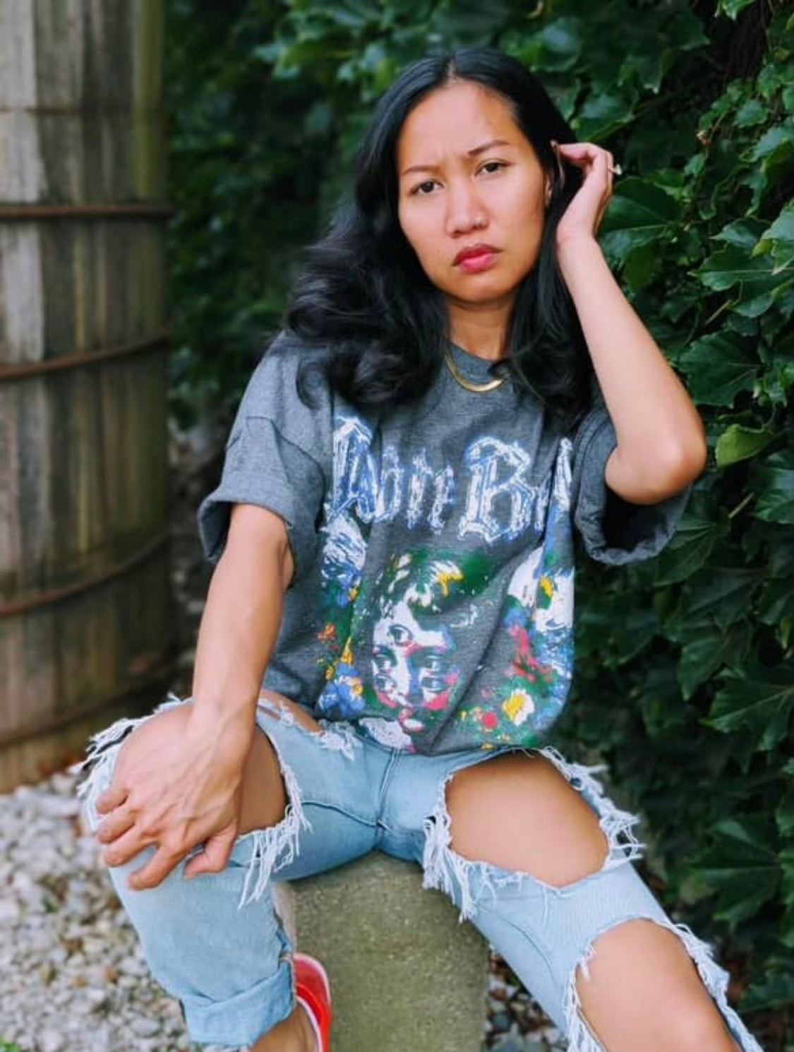 Nate Redd Grey Floral Angel T-Shirt