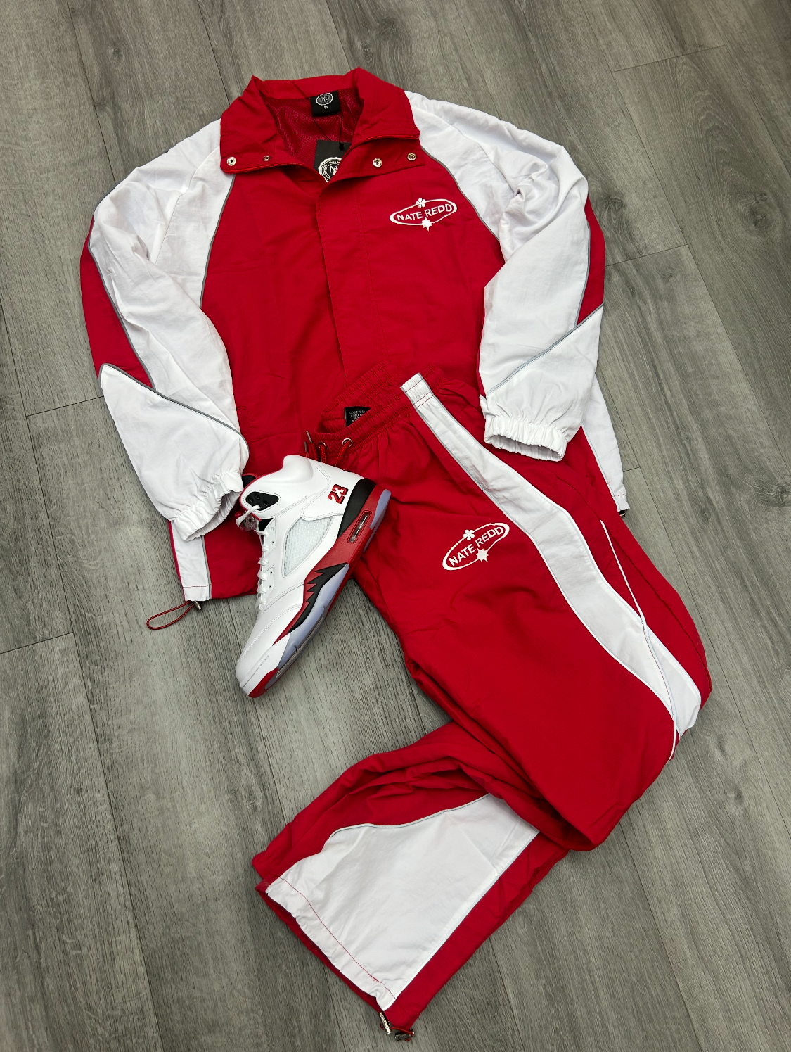 Red and White Nate Redd Track Suit