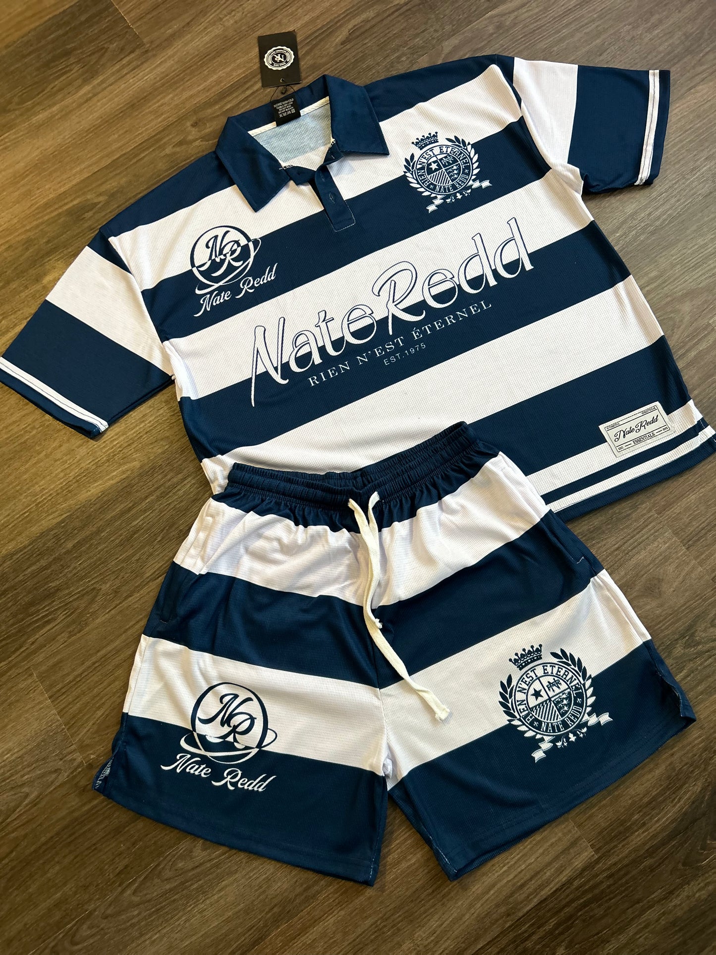 Nate Redd Blue and White Striped 2-piece Set