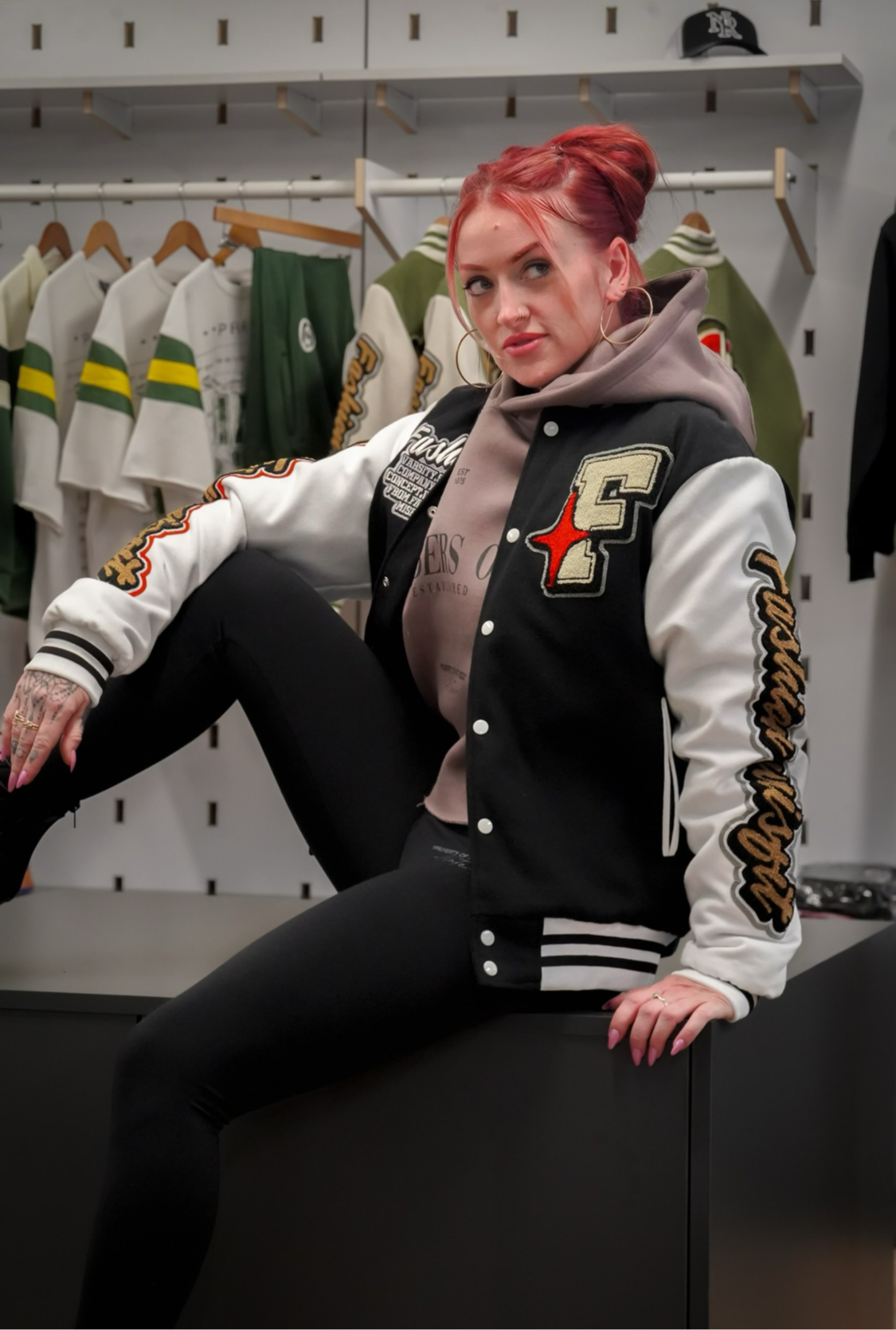 Black and White Fashion Misfit Varsity Jacket