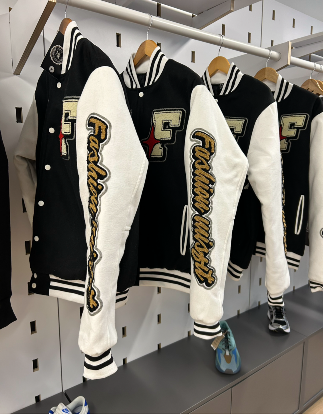 Black and White Fashion Misfit Varsity Jacket