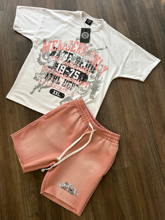 Pink & White Members Only Athletic Unisex Short Set