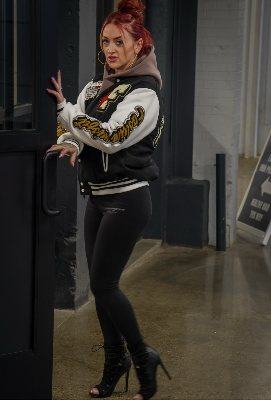 Black and White Fashion Misfit Varsity Jacket