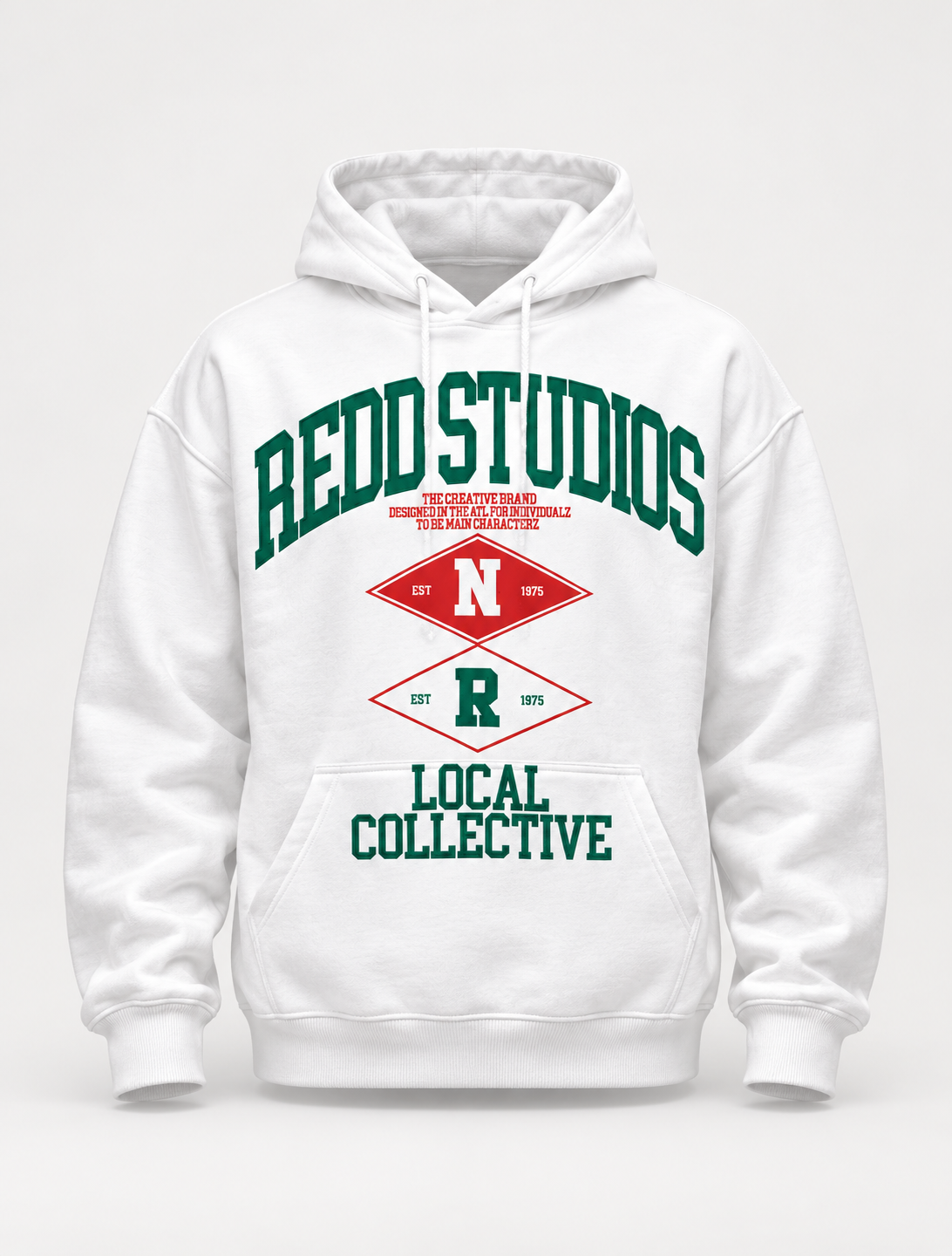 Redd Studios White Hoodie w/ Red and Green