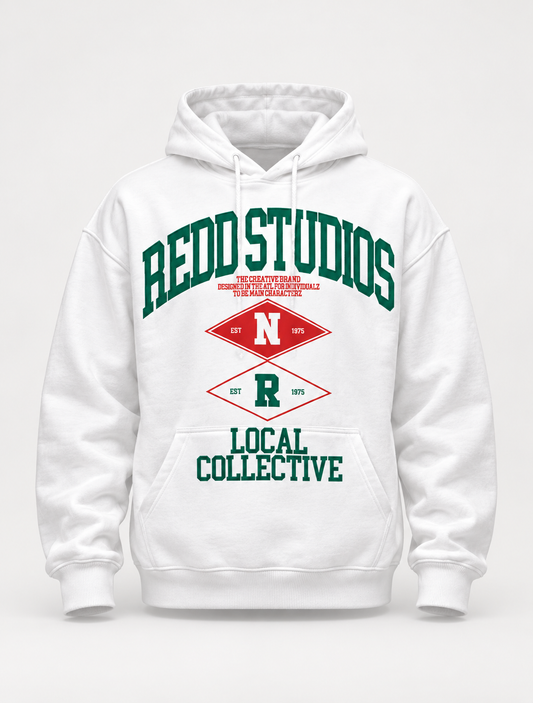 Redd Studios White Hoodie w/ Red and Green