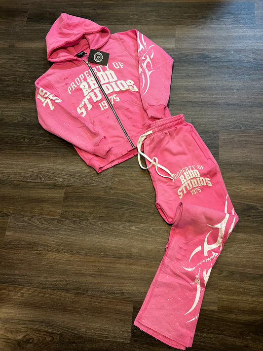 Redd Studios Pink Zip Front 2 Piece Set