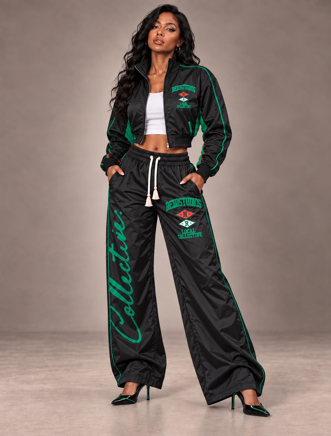 Redd Studios Women’s Black Nylon Tracksuit